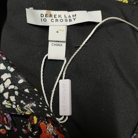 Derek Lam 10 Crosby Floral Silk Tie-Neck Ruffle-Hem  Dress Black Multi 4 NEW - Picture 13 of 15